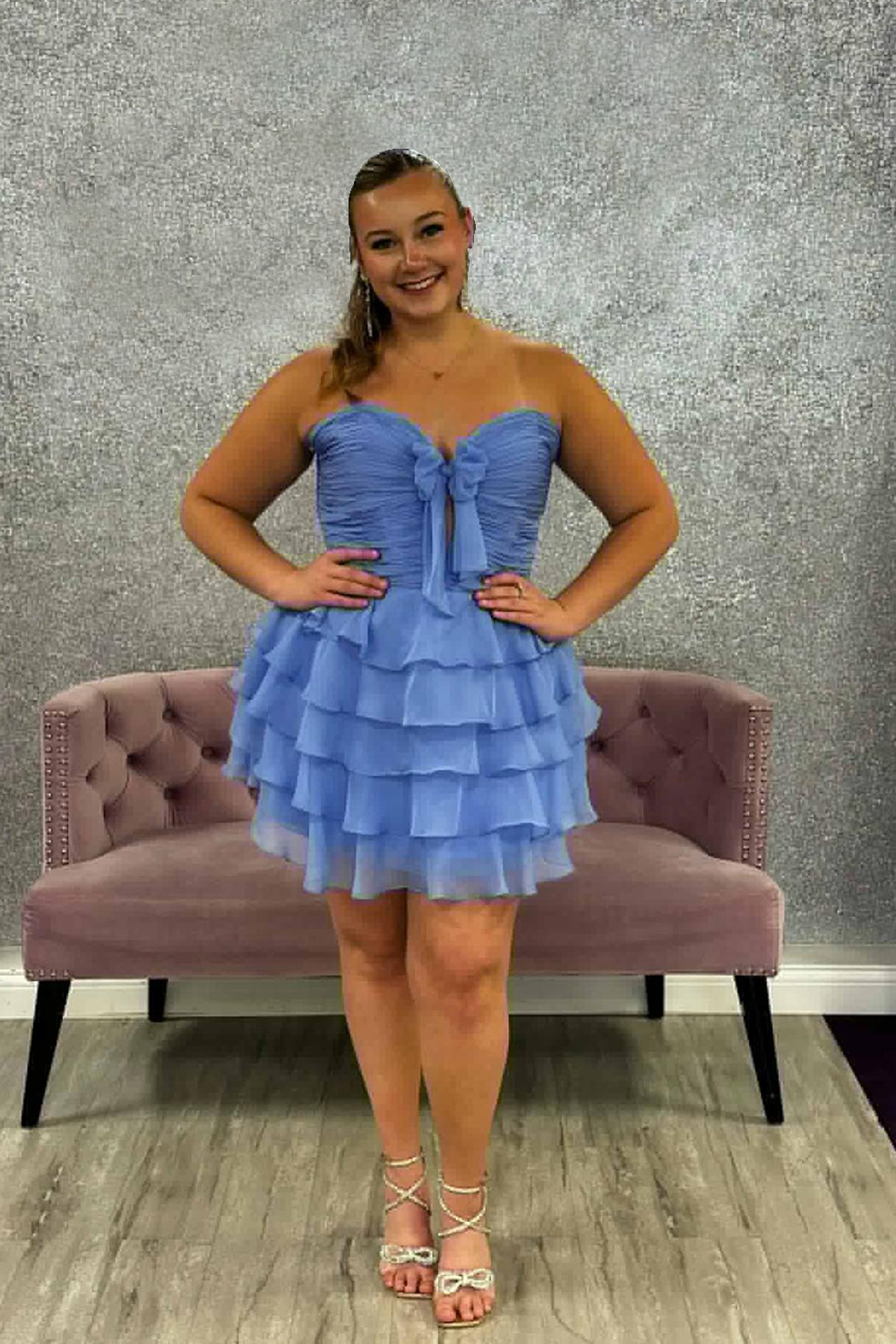 Green Chiffon Tiered Sweetheart Short Homecoming Dress
