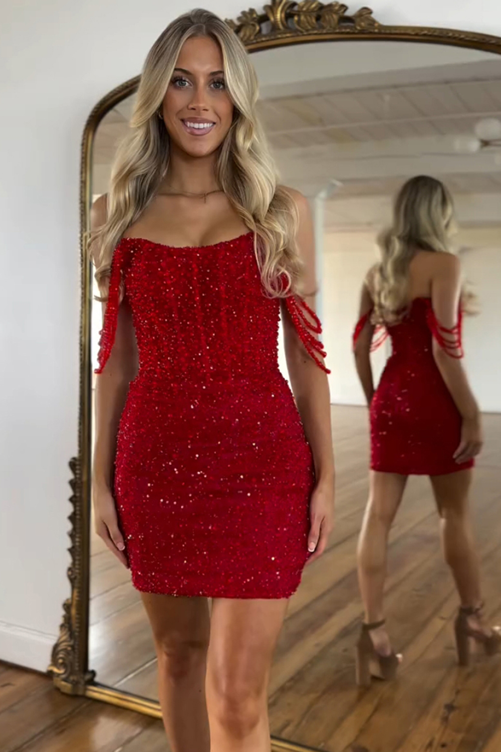 Sparkly Red Corset Bodycon Sequin Short Homecoming Dress
