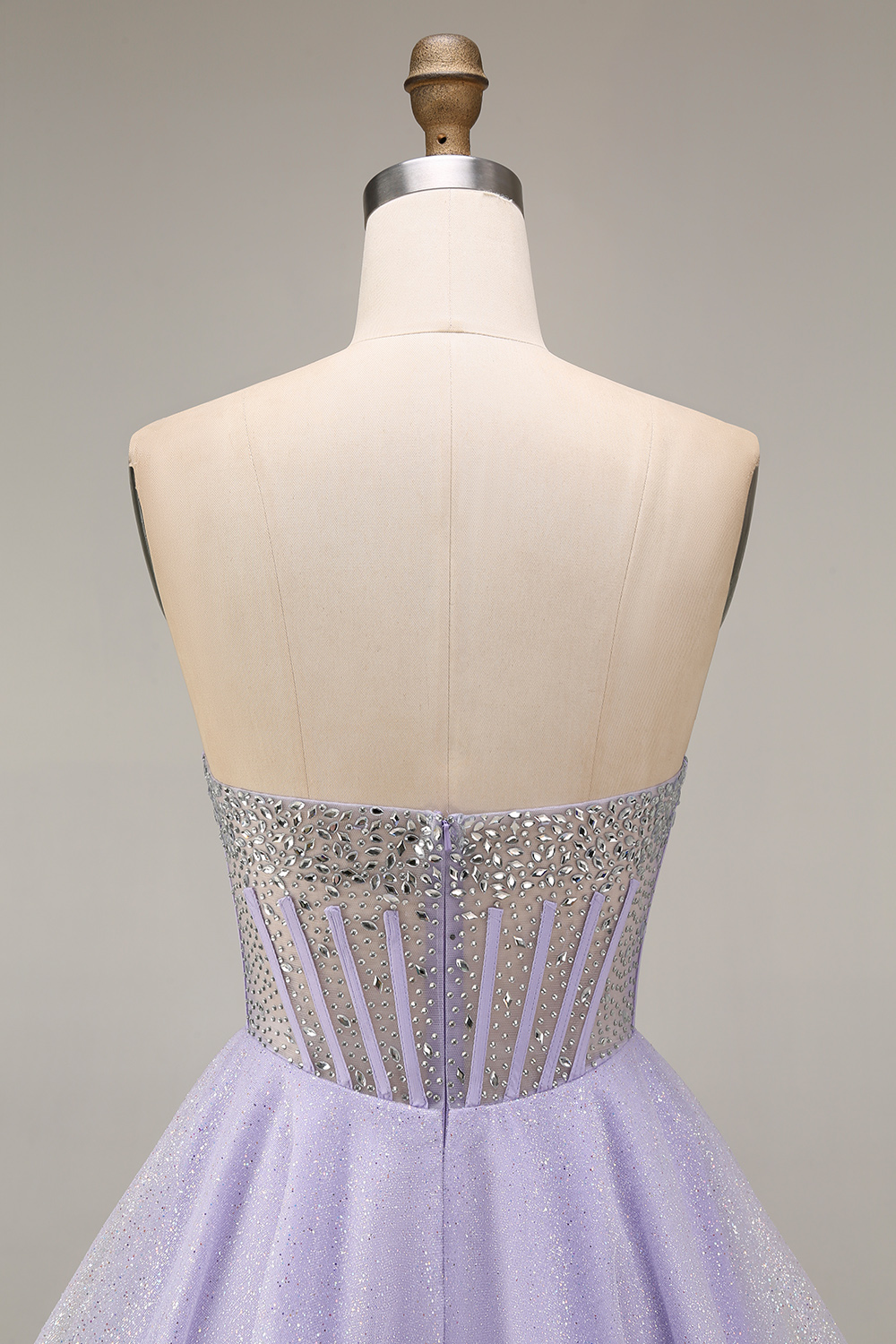 Sparkly Lilac Sequins A Line Strapless Short Corset Homecoming Dress with Beading