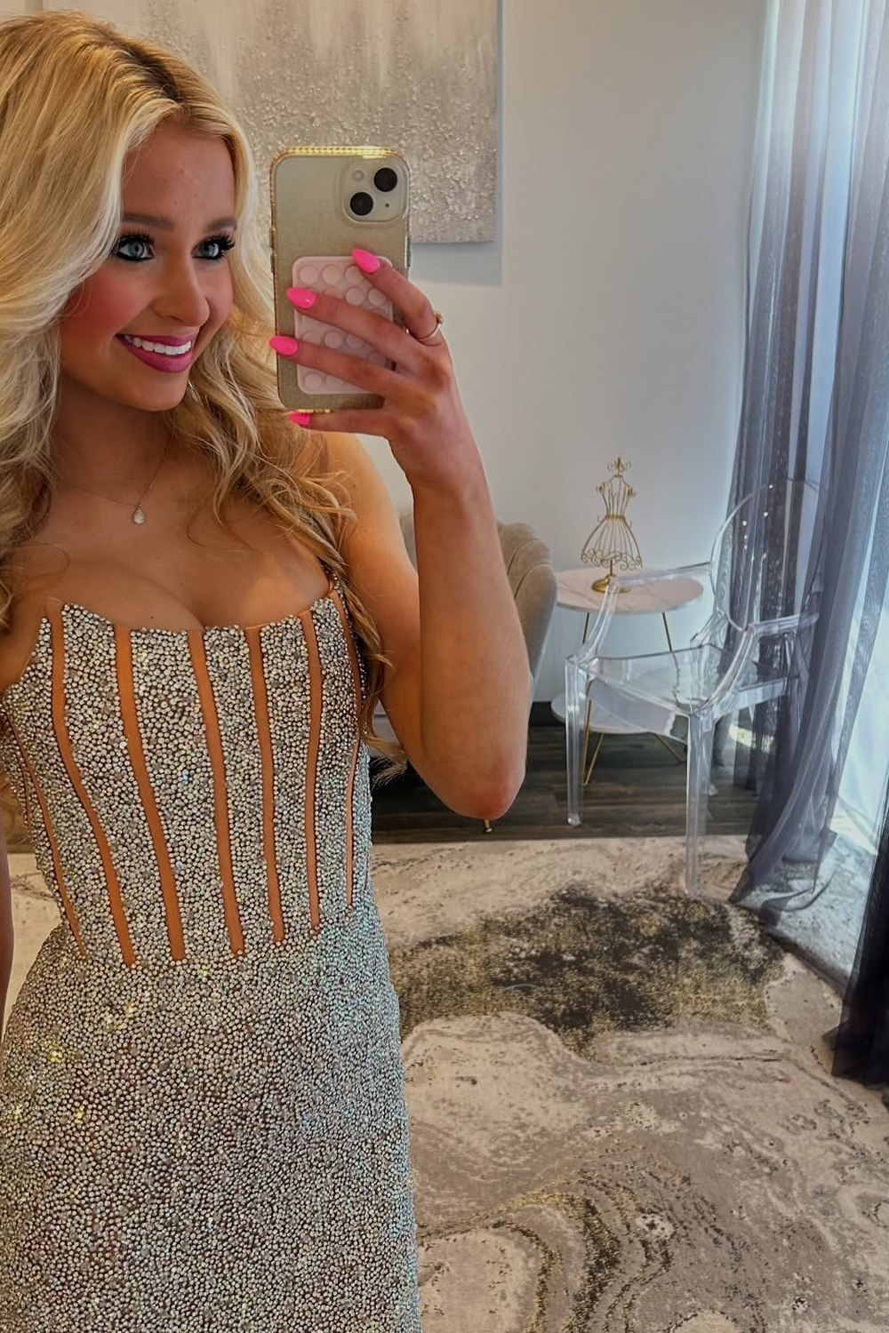 Sparkly Gold Bodycon Corset Short Beaded Homecoming Dress