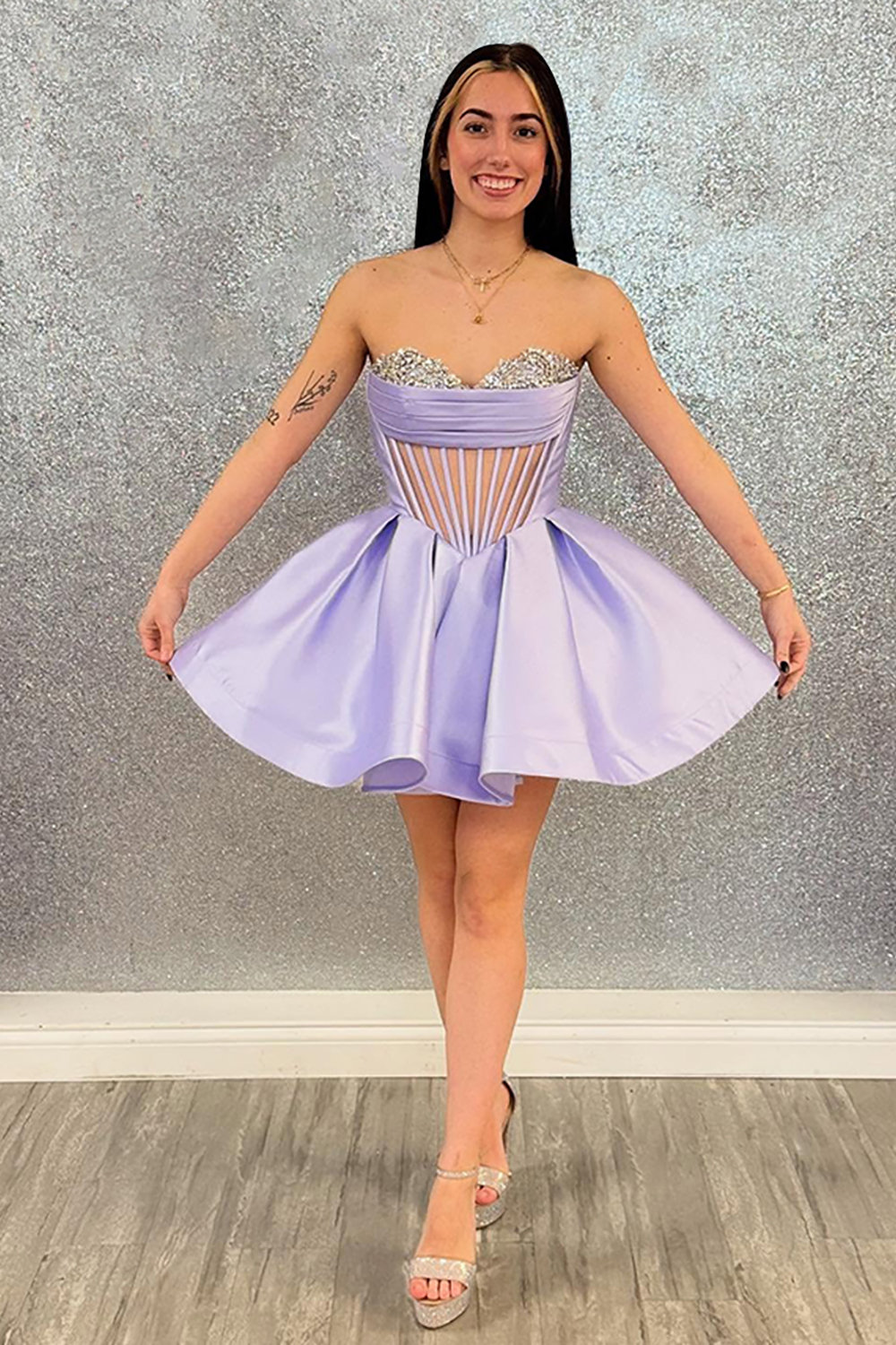 Fuchsia Corset Satin Strapless A-Line Short Homecoming Dress with Beading