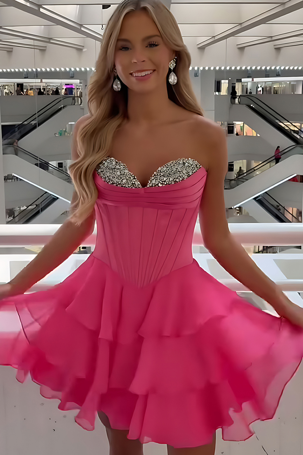 Sparkly Navy Tiered Chiffon Sweetheart Short Corset Homecoming Dress