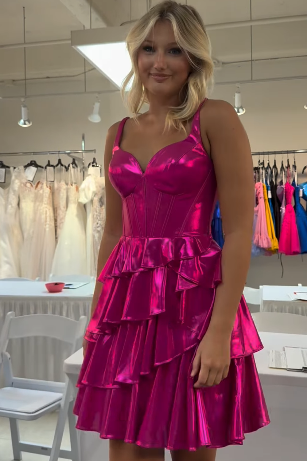 Fuchsia Corset A-Line Metallic Short Homecoming Dress