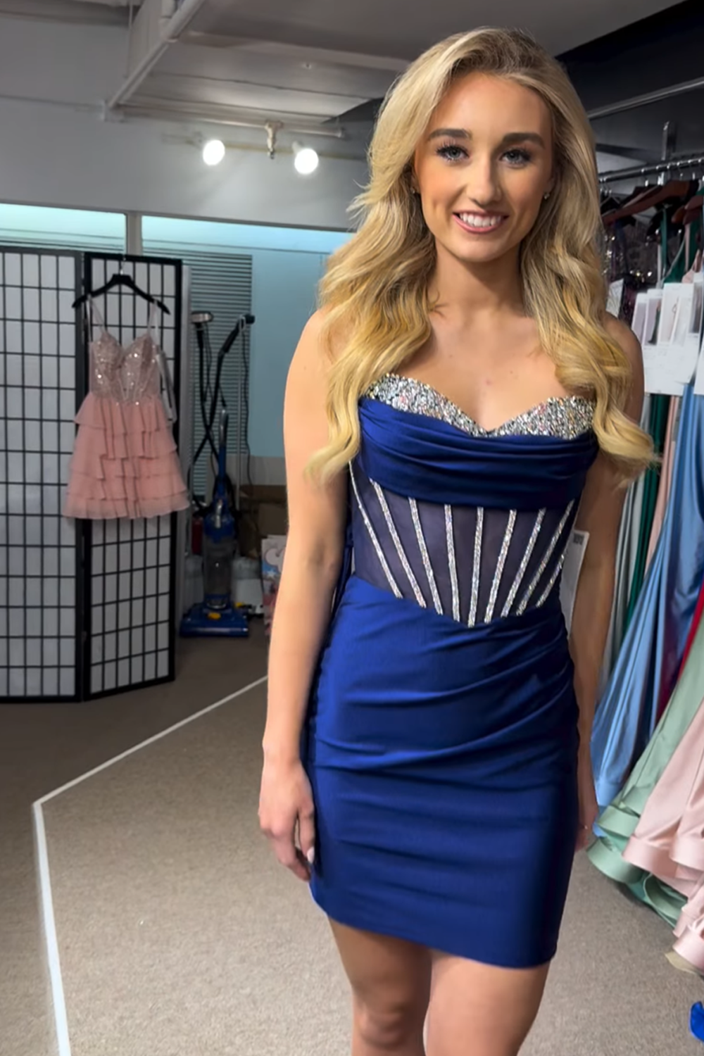 Sparkly Royal Blue Corset Tight Bodycon Short Homecoming Dress