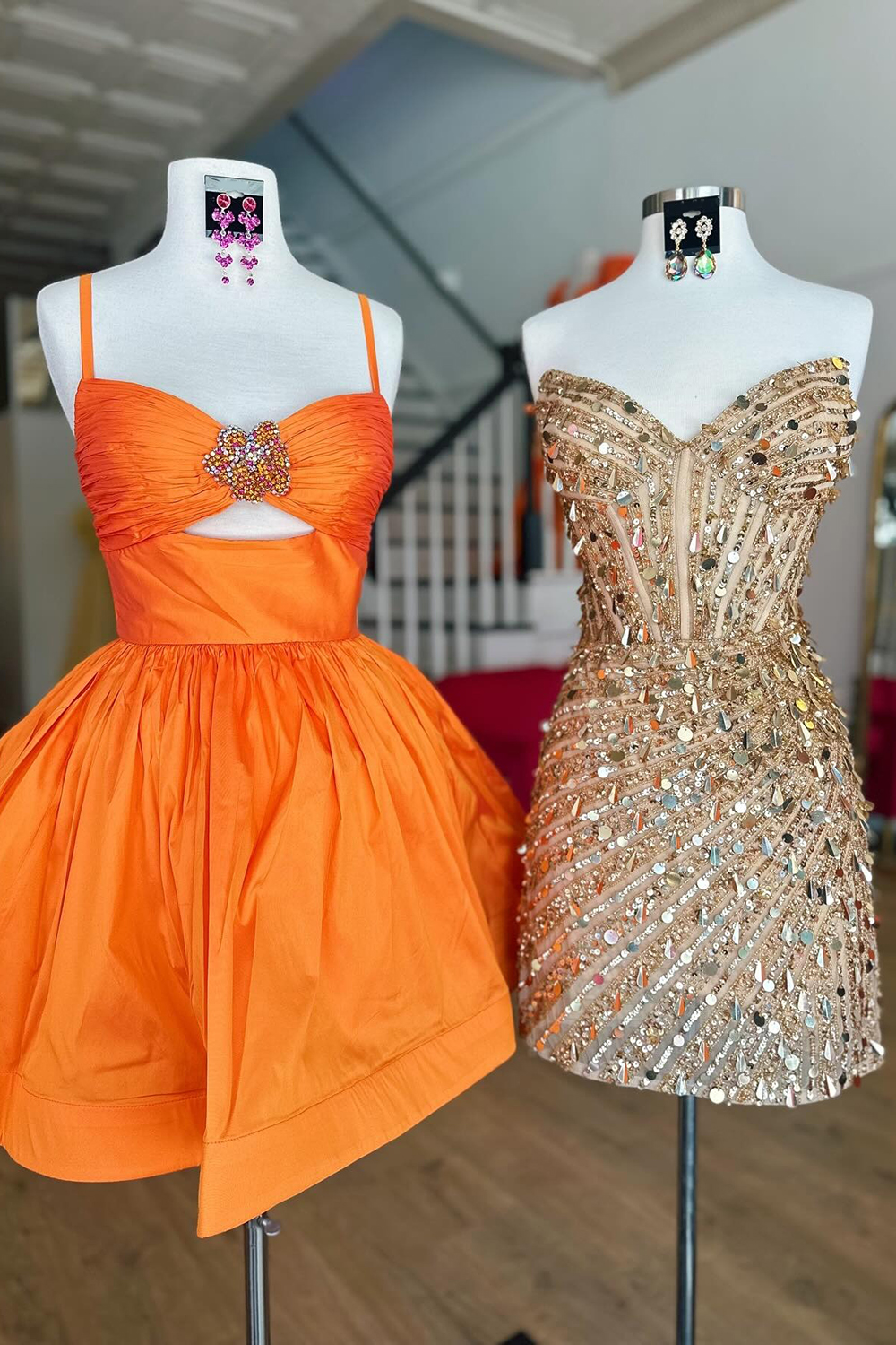 Sparkly Orange A Line Short Homecoming Dress with Beading
