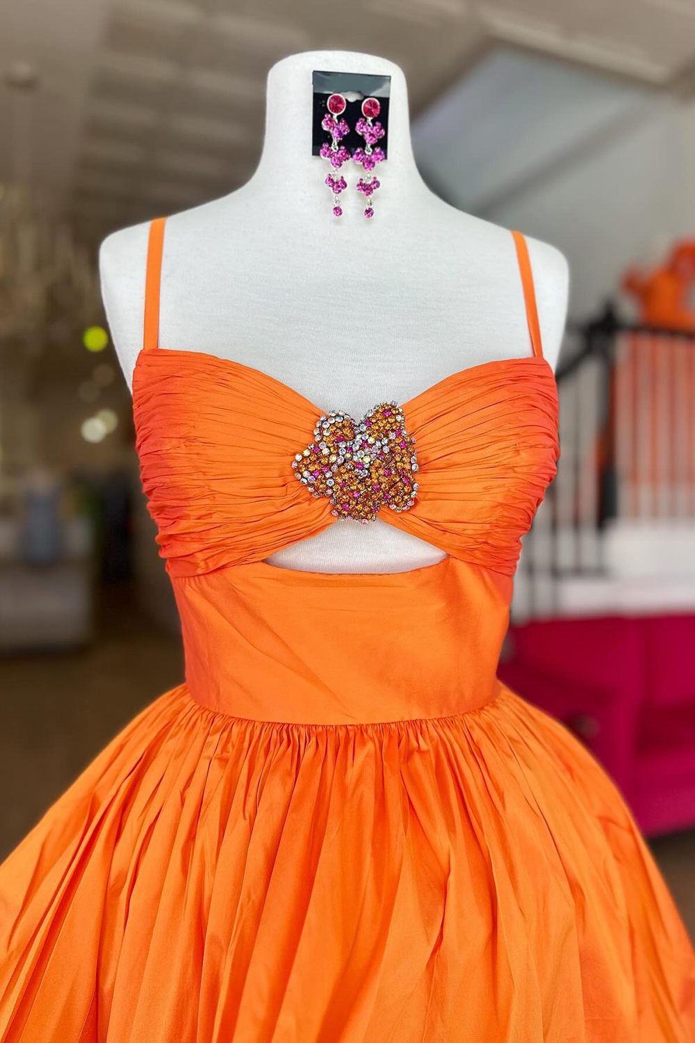 Sparkly Orange A Line Short Homecoming Dress with Beading