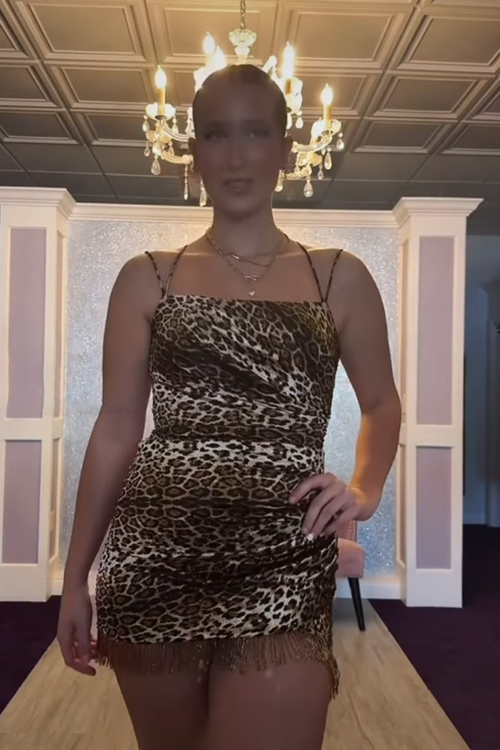 Brown Leopard Tight Short Homecoming Dress with Fringe