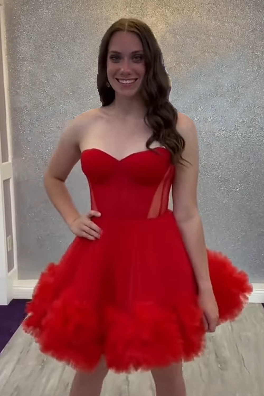 Red Sweetheart A Line Short Homecoming Dress with Ruffles