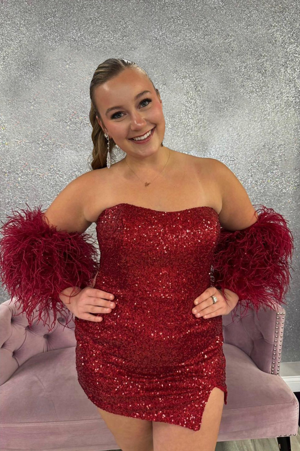 Sparkly Burgundy Sequins Tight Short Homecoming Dress with Ruffles