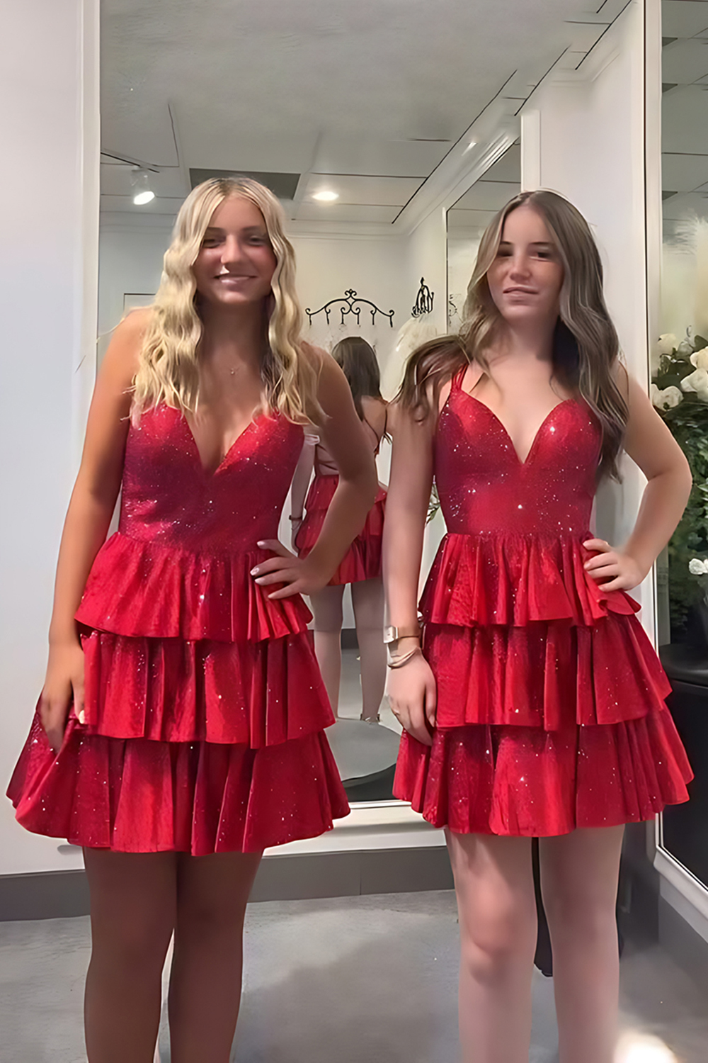 Sparkly Green Beaded Tiered A Line Short Homecoming Dress with Ruffles