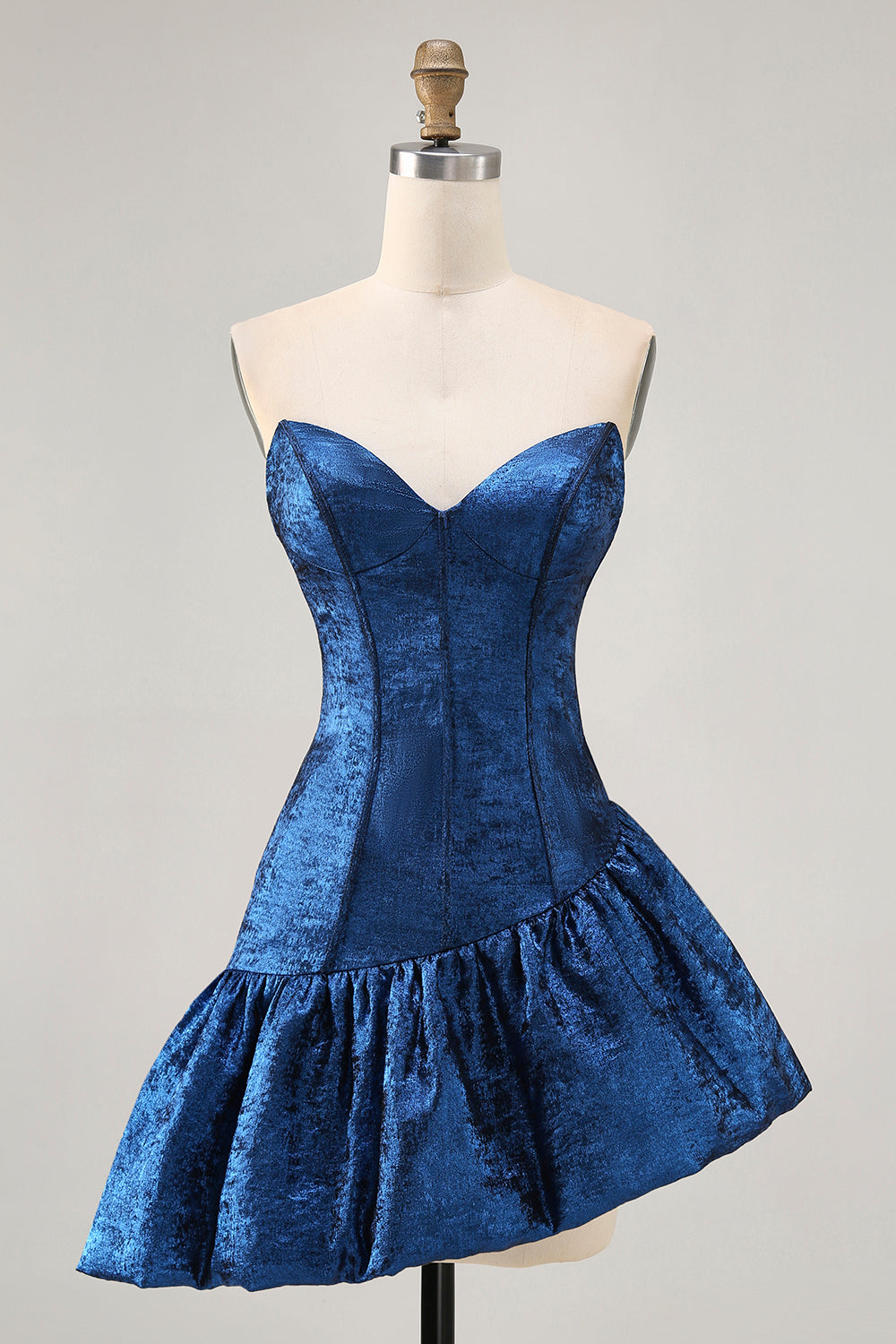 Dark Blue Strapless Corset Metallic Asymmetrical Homecoming Dress