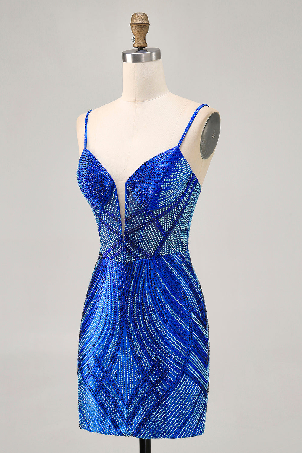 Sparkly Royal Blue Short Backless Tight Homecoming Dress with Beading