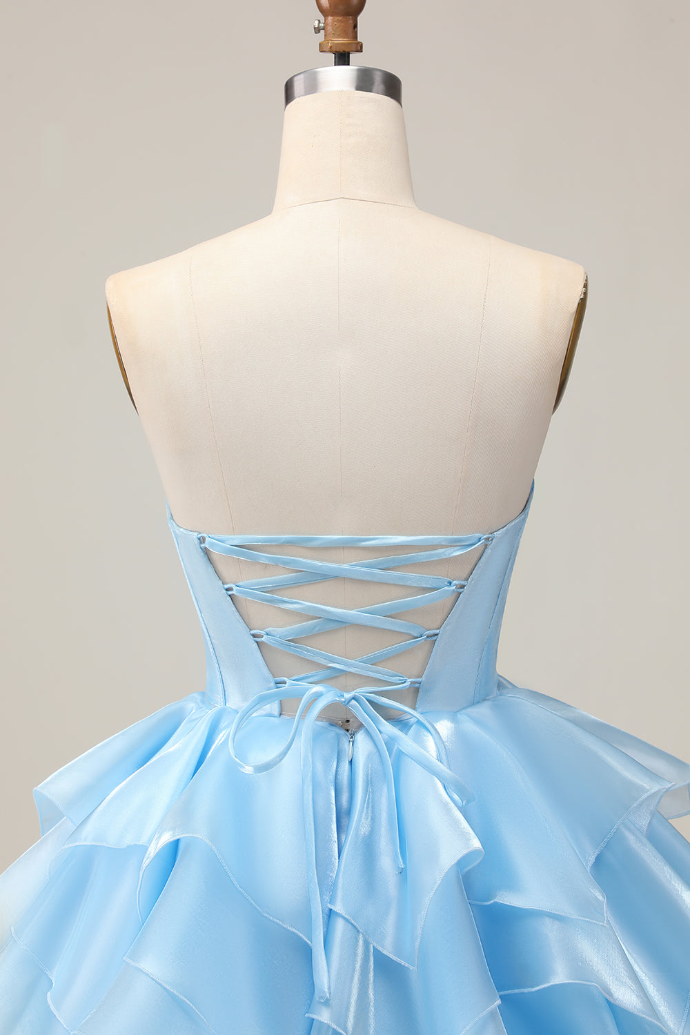 Blue A Line Strapless Short Corset Homecoming Dress with Ruffles