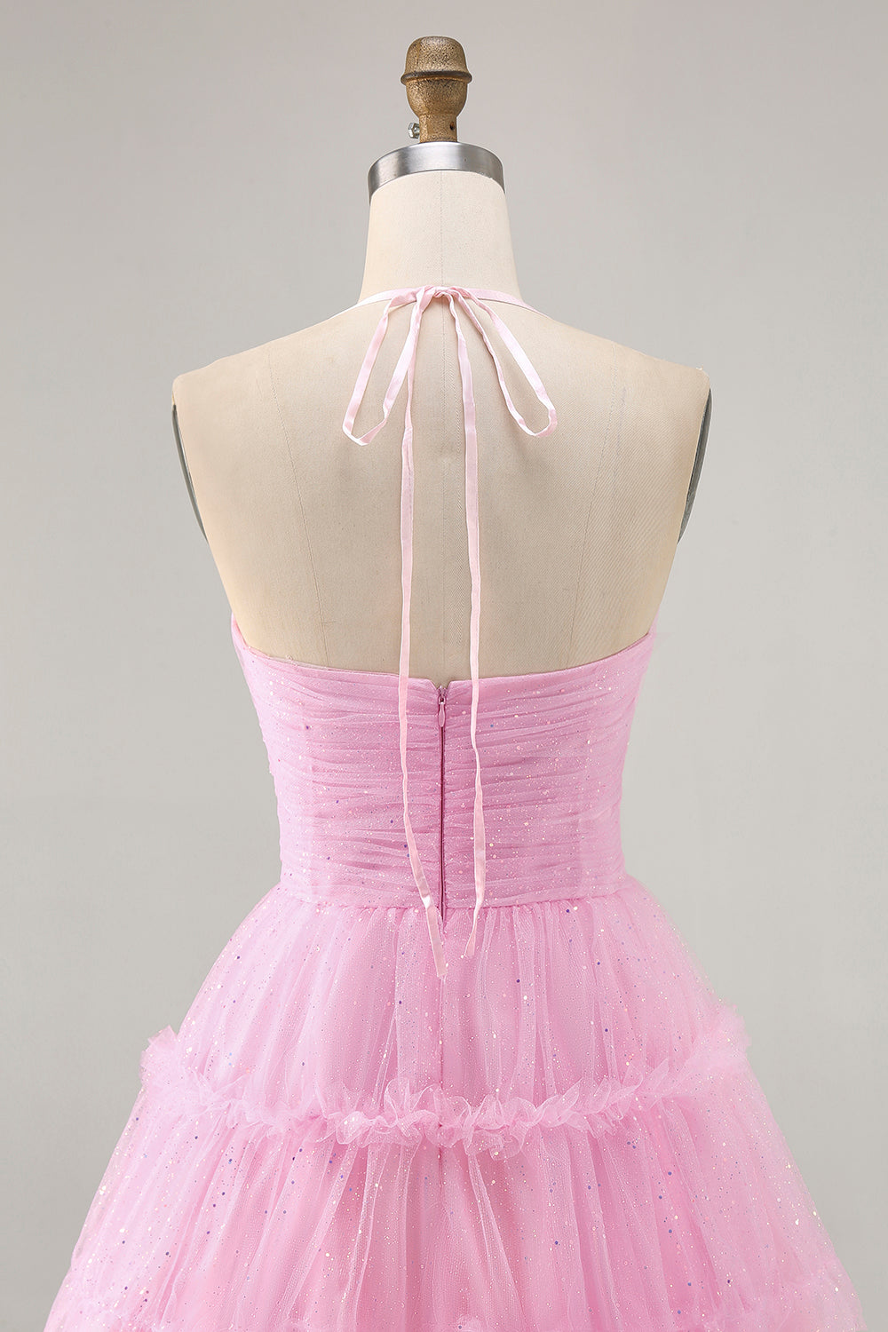 Glitter Pink Short Ruffled Homecoming Dress with Keyhole