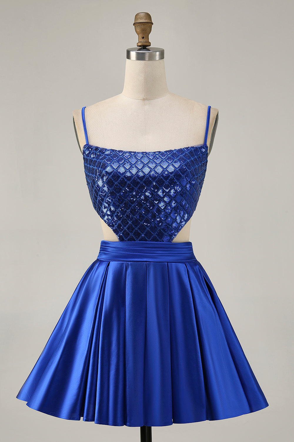 Sparkly Royal Blue Cut Out A Line Short Homecoming Dress with Sequins