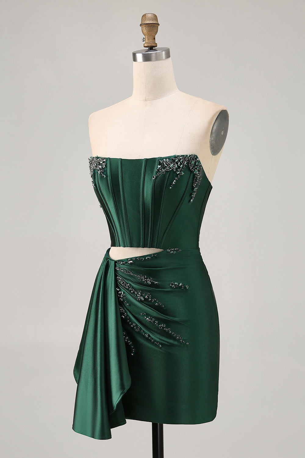 Sparkly Dark Green Short Tight Corset Homecoming Dress with Sash