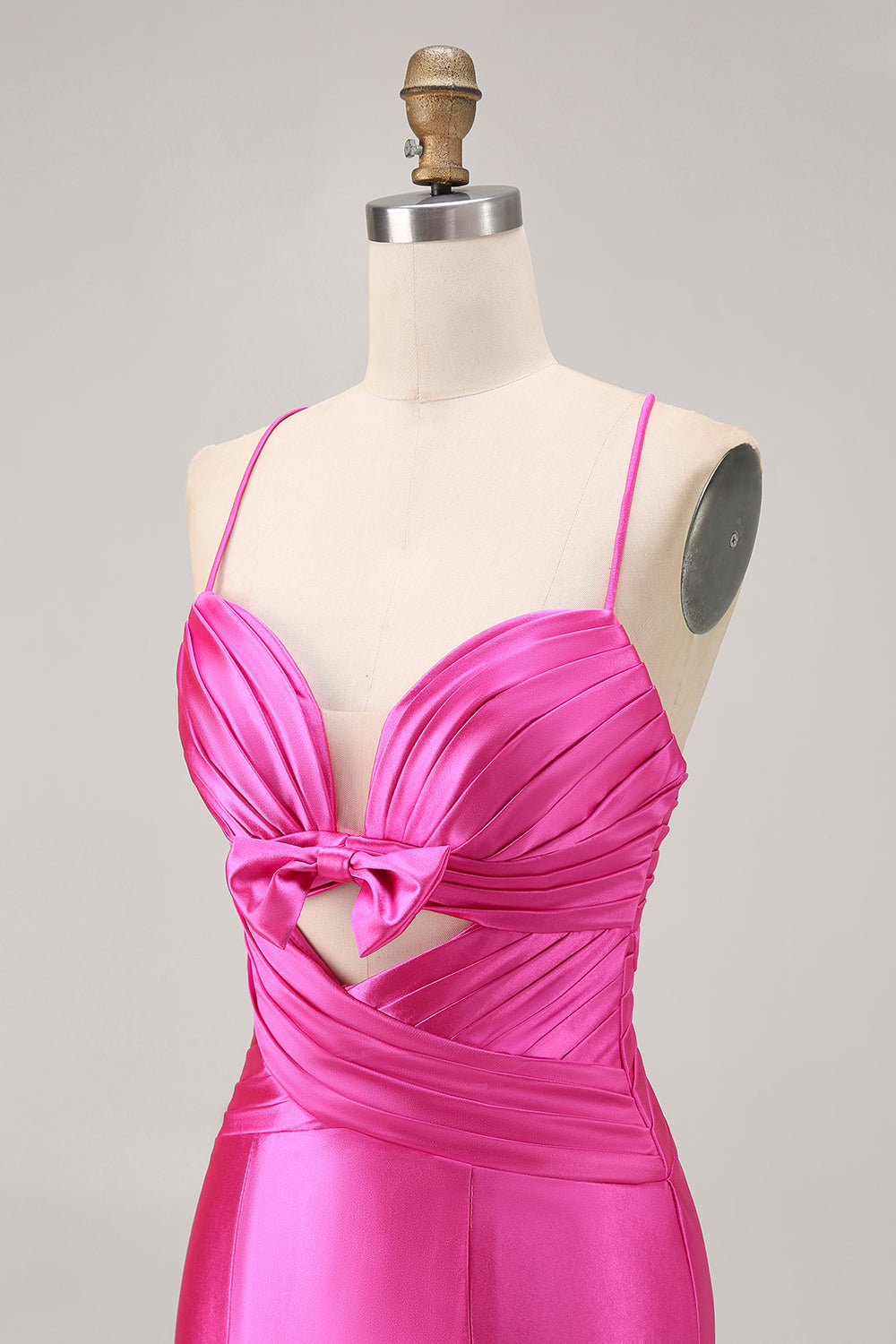 Fuchsia Tight Keyhole Short Satin Homecoming Dress with Bow