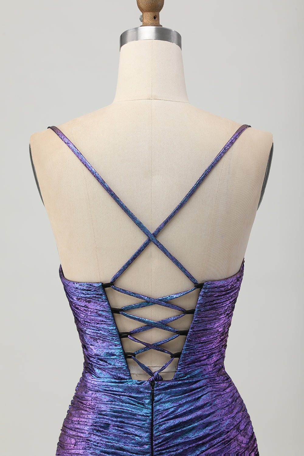 Metallic Blue and Purple Floral Short Tight Homecoming Dress with Ruffles