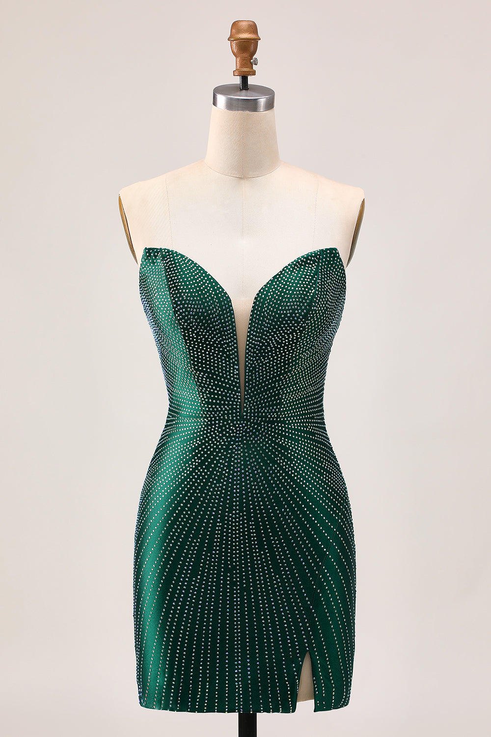 Sparkly Dark Green Tight Short Satin Homecoming Dress with Beading