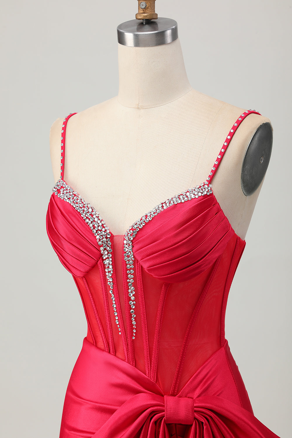 Sparkly Red Tight Corset Short Beaded Homecoming Dress with Bow