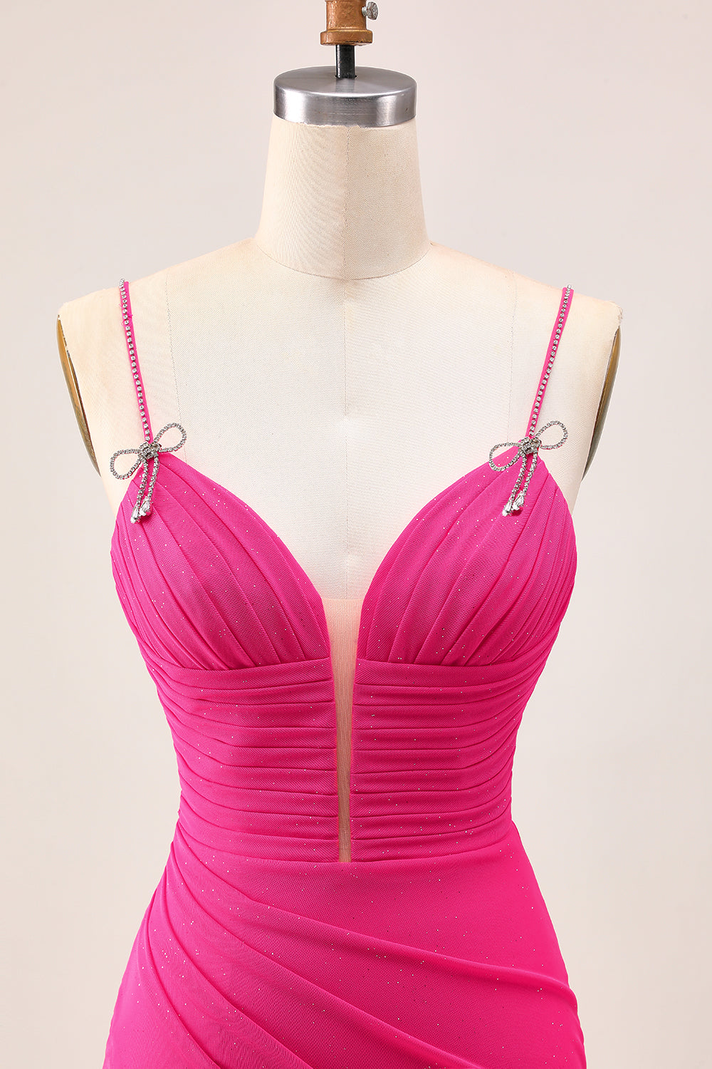 Sparkly Fuchsia Spaghetti Straps Short Tight Homecoming Dress with Beading