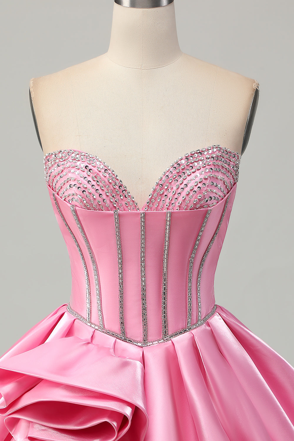 Sparkly Pink Strapless Short Corset Homecoming Dress with Rhinestones