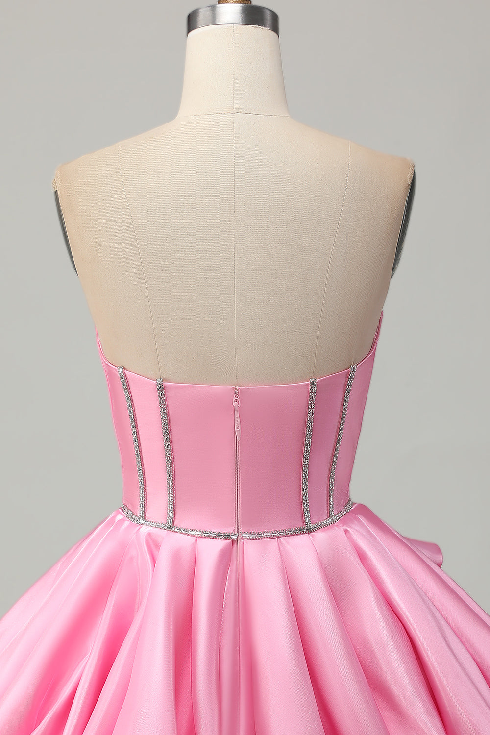 Sparkly Pink Strapless Short Corset Homecoming Dress with Rhinestones