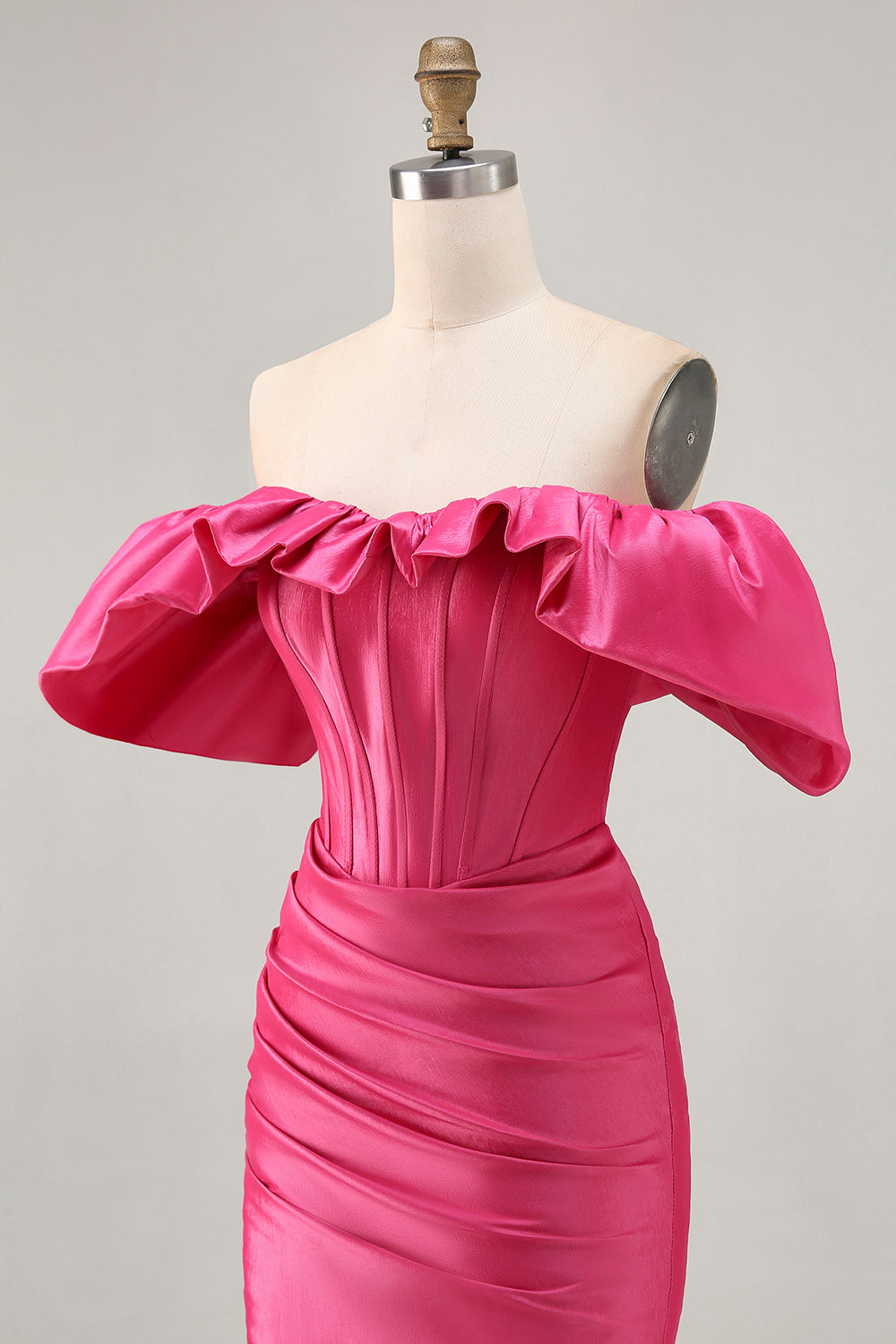 Fuchsia Satin Corset Short Tight Homecoming Dress with Ruffles
