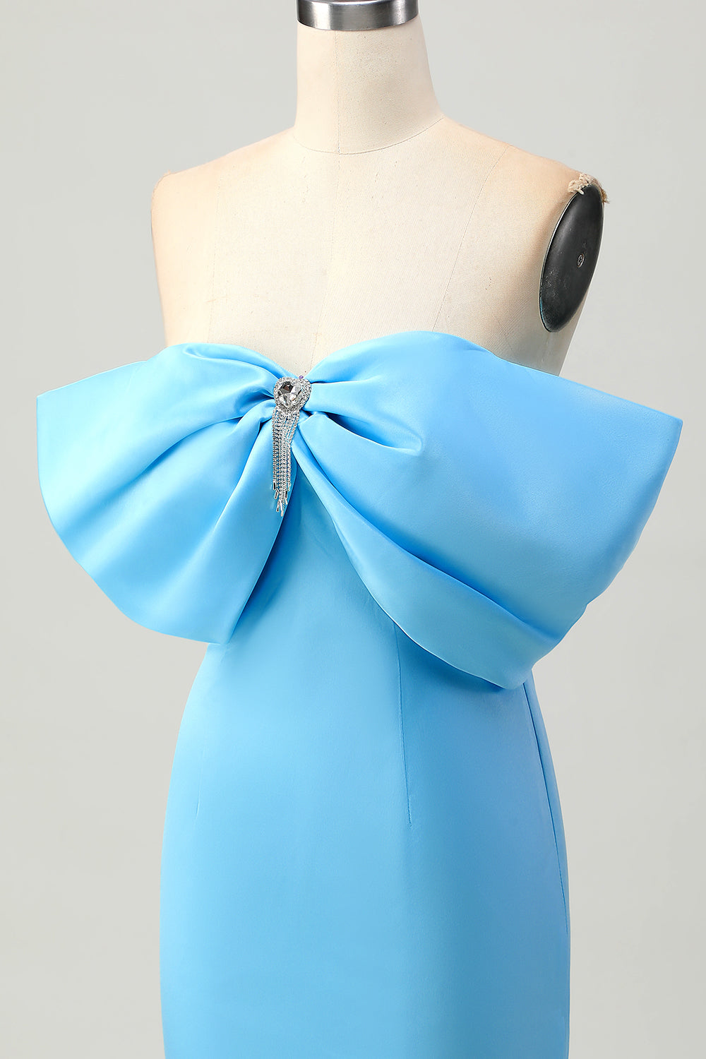 Sparkly Blue Tight Strapless Short Satin Homecoming Dress with Bow