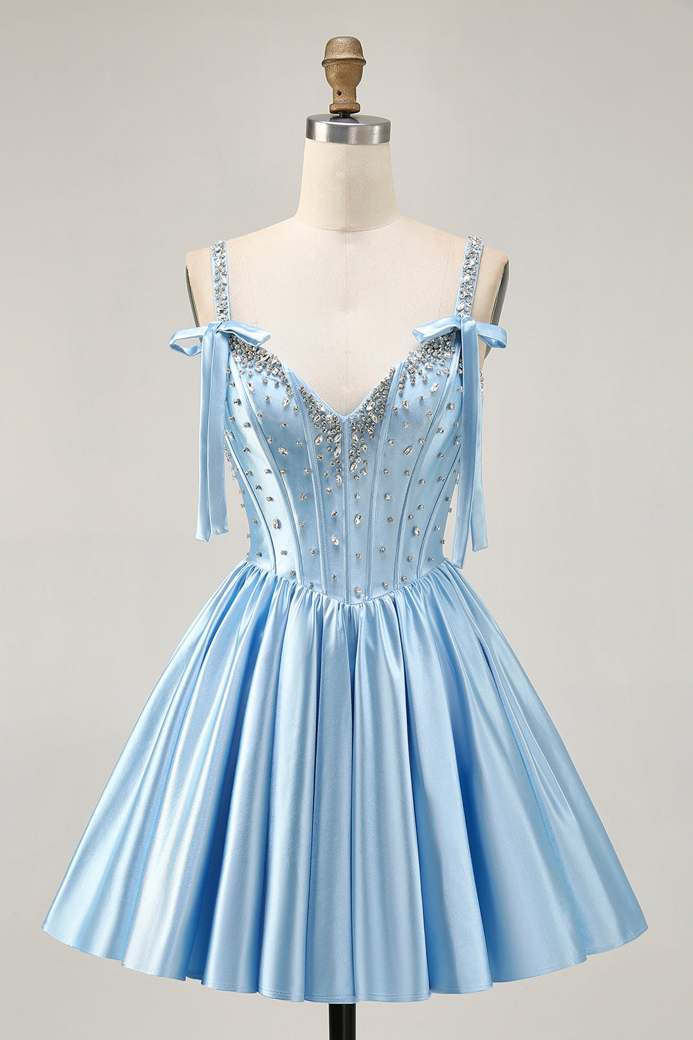 Sparkly Blue A Line Short Corset Homecoming Dress with Rhinestones
