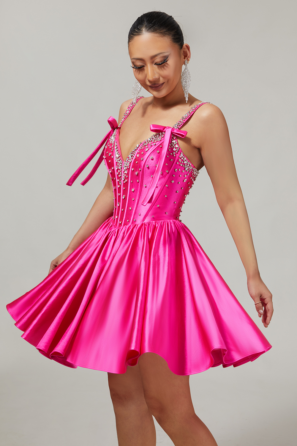 Sparkly Fuchsia Corset Short Homecoming Dress with Rhinestones