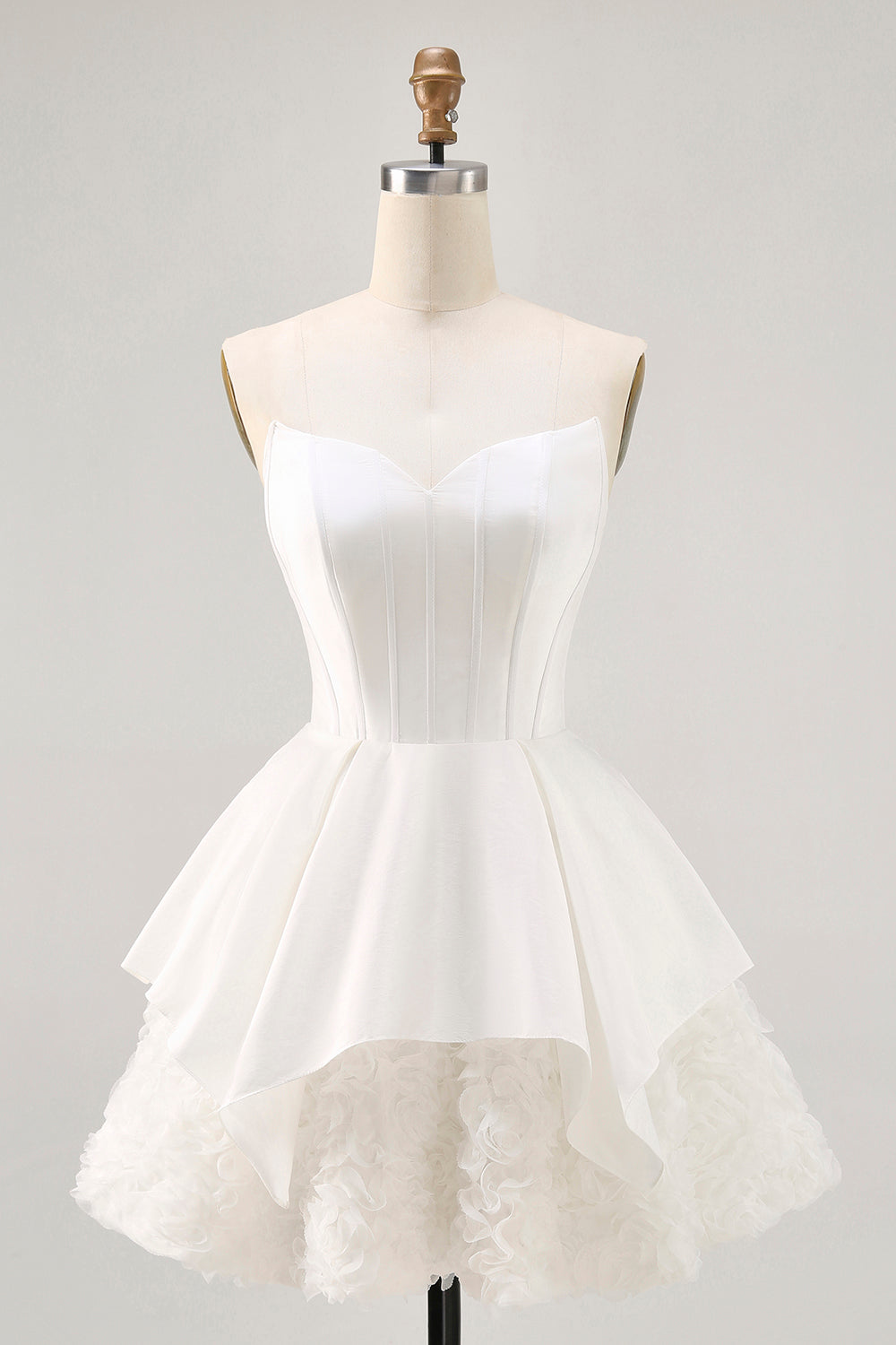 White Tiered Strapless Short Corset Homecoming Dress with Ruffles