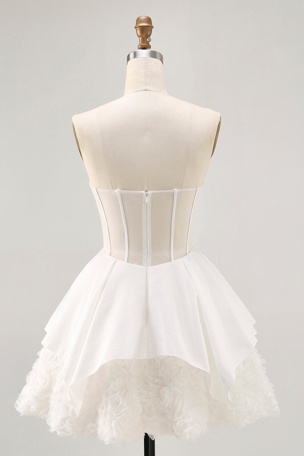 White Tiered Strapless Short Corset Homecoming Dress with Ruffles