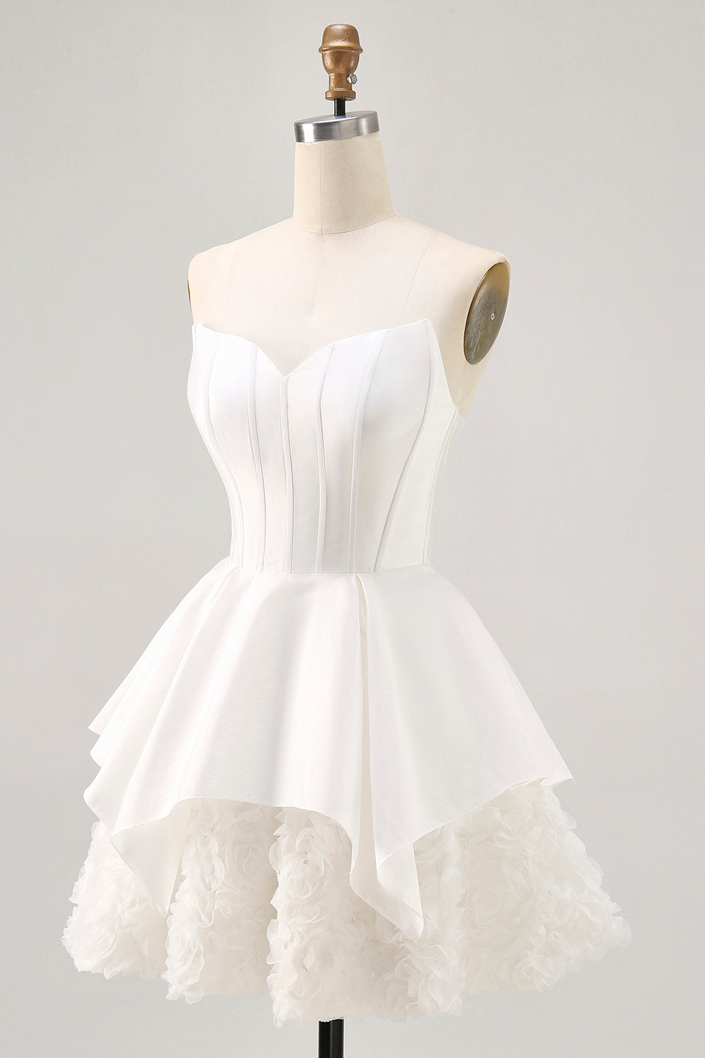 White Tiered Strapless Short Corset Homecoming Dress with Ruffles