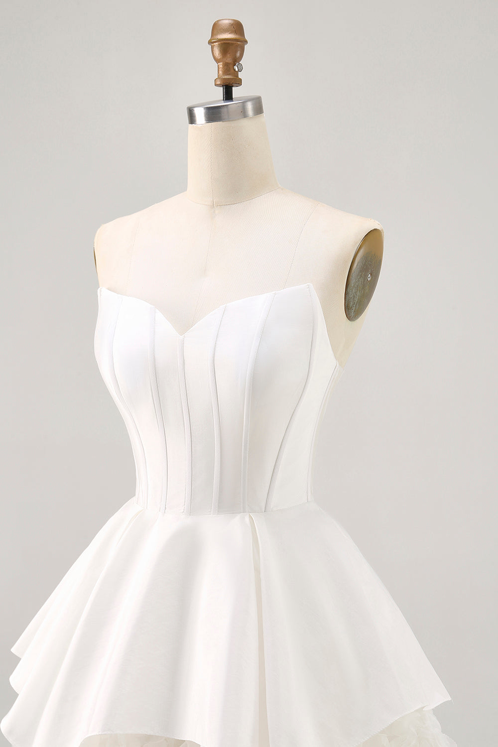 White Tiered Strapless Short Corset Homecoming Dress with Ruffles