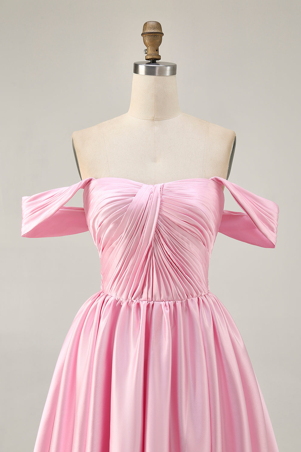 Pink Satin Off the Shoulder A Line Short Homecoming Dress