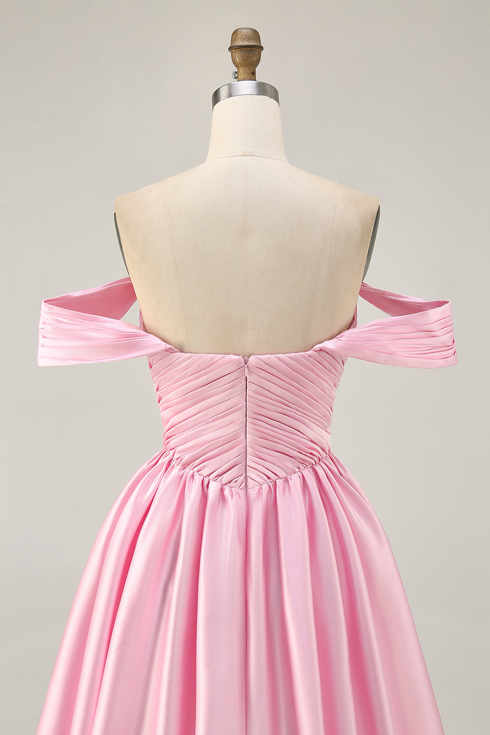 Pink Satin Off the Shoulder A Line Short Homecoming Dress