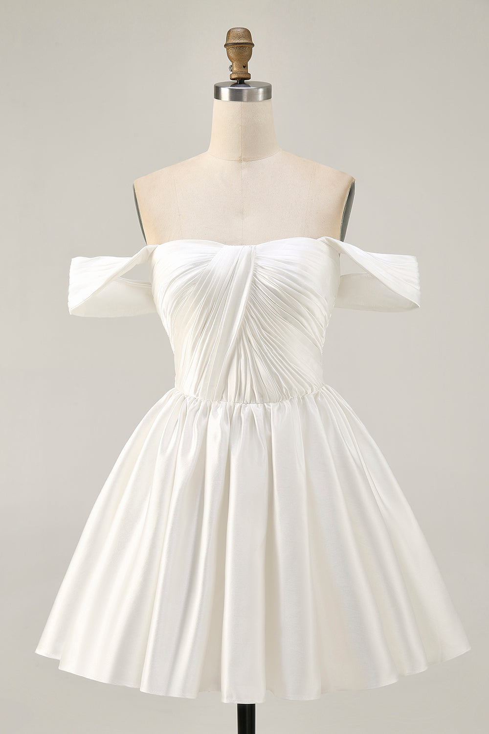 White Off the Shoulder A Line Short Satin Homecoming Dress