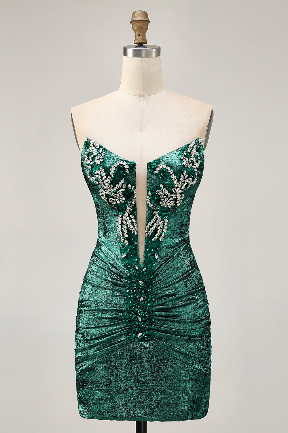 Sparkly Grey Green Tight Short Strapless Homecoming Dress with Beading