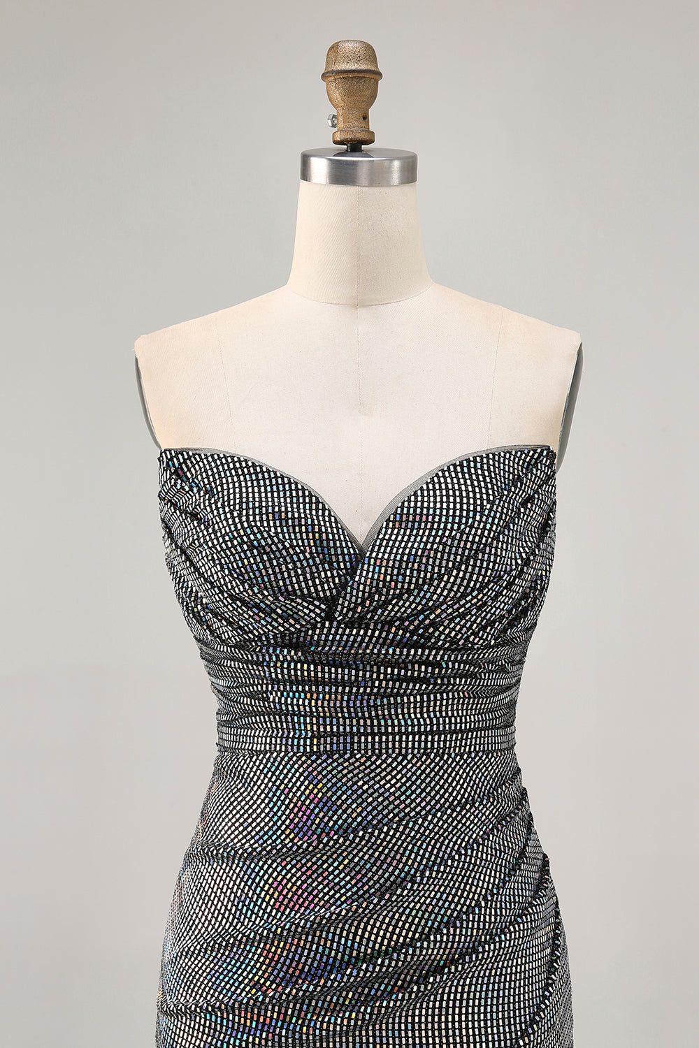 Sparkly Black Sequin Strapless Ruched Short Tight Homecoming Dress