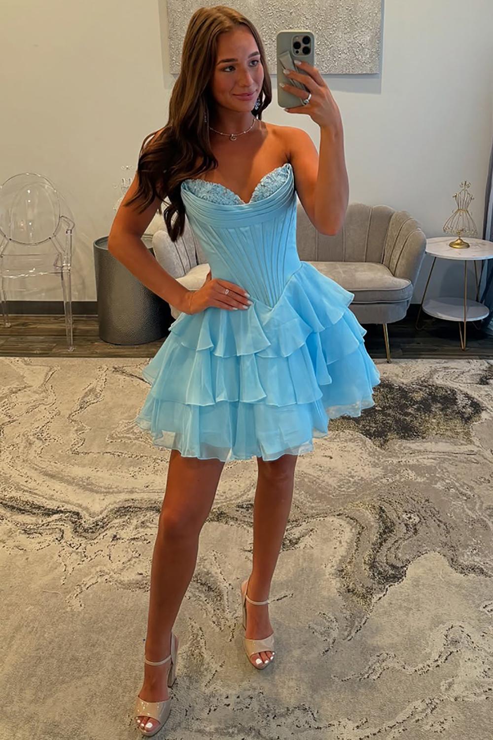 Fuchsia A Line Sweetheart Short Corset Homecoming Dress with Ruffles