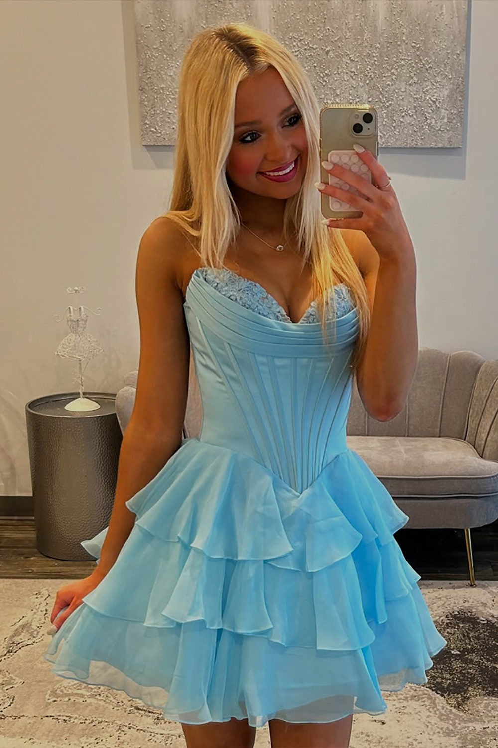 Fuchsia A Line Sweetheart Short Corset Homecoming Dress with Ruffles