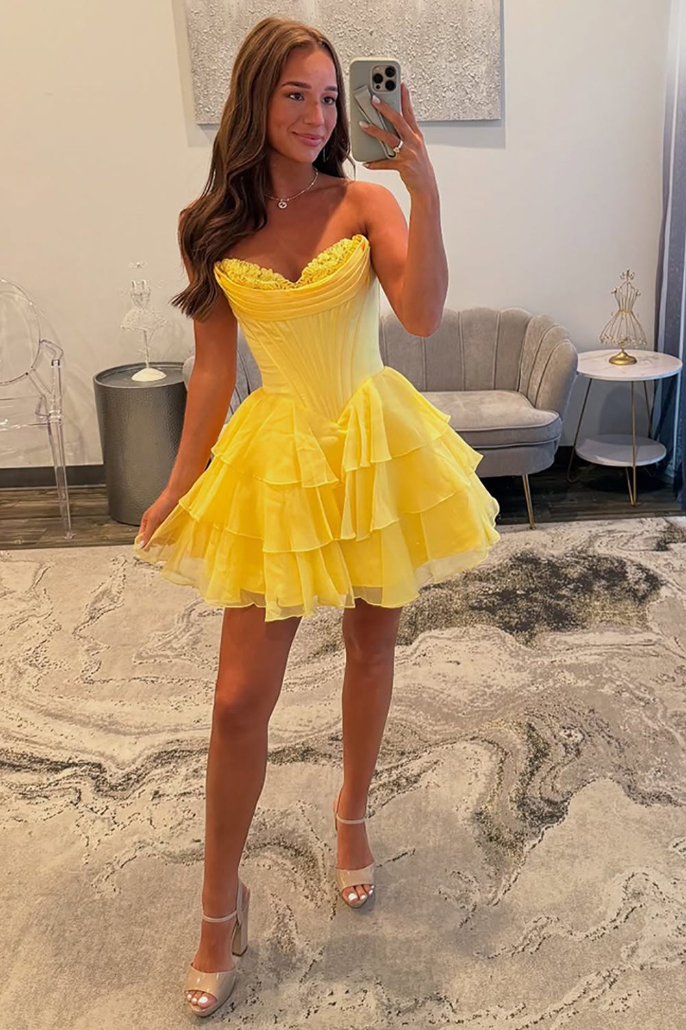 Fuchsia A Line Sweetheart Short Corset Homecoming Dress with Ruffles