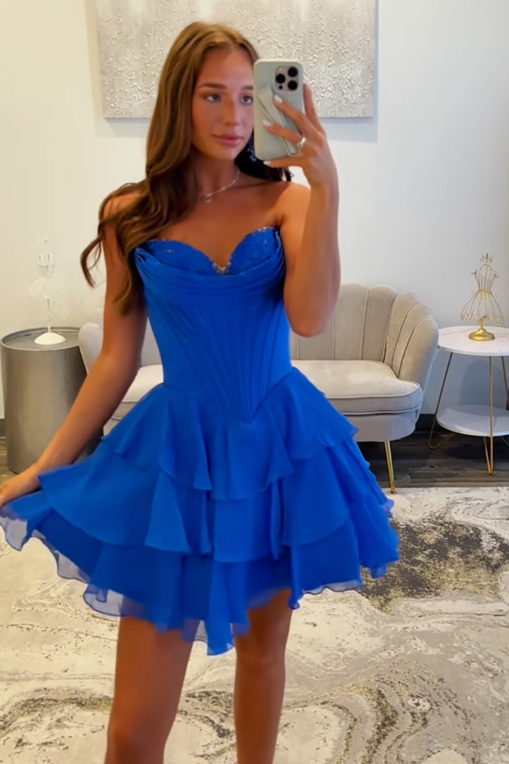 Fuchsia A Line Sweetheart Tiered Short Corset Homecoming Dress with Ruffles