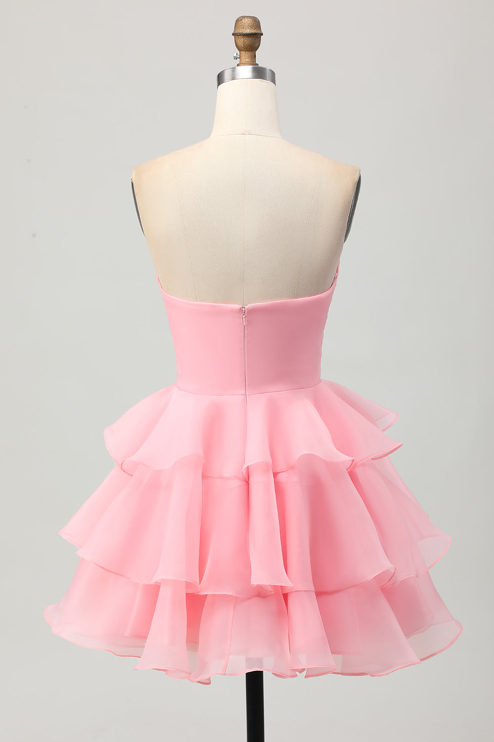 Blush Strapless Ruched Short Floral Homecoming Dress with Ruffles