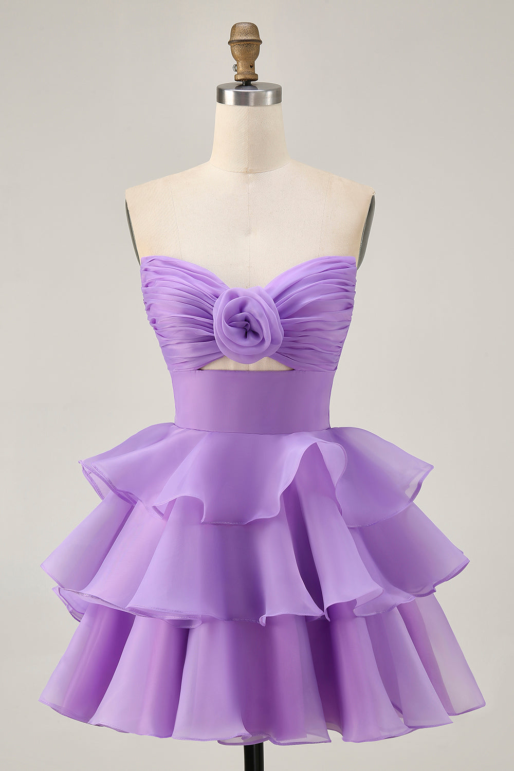 Floral Purple Strapless Short Tiered Homecoming Dress with Ruffles