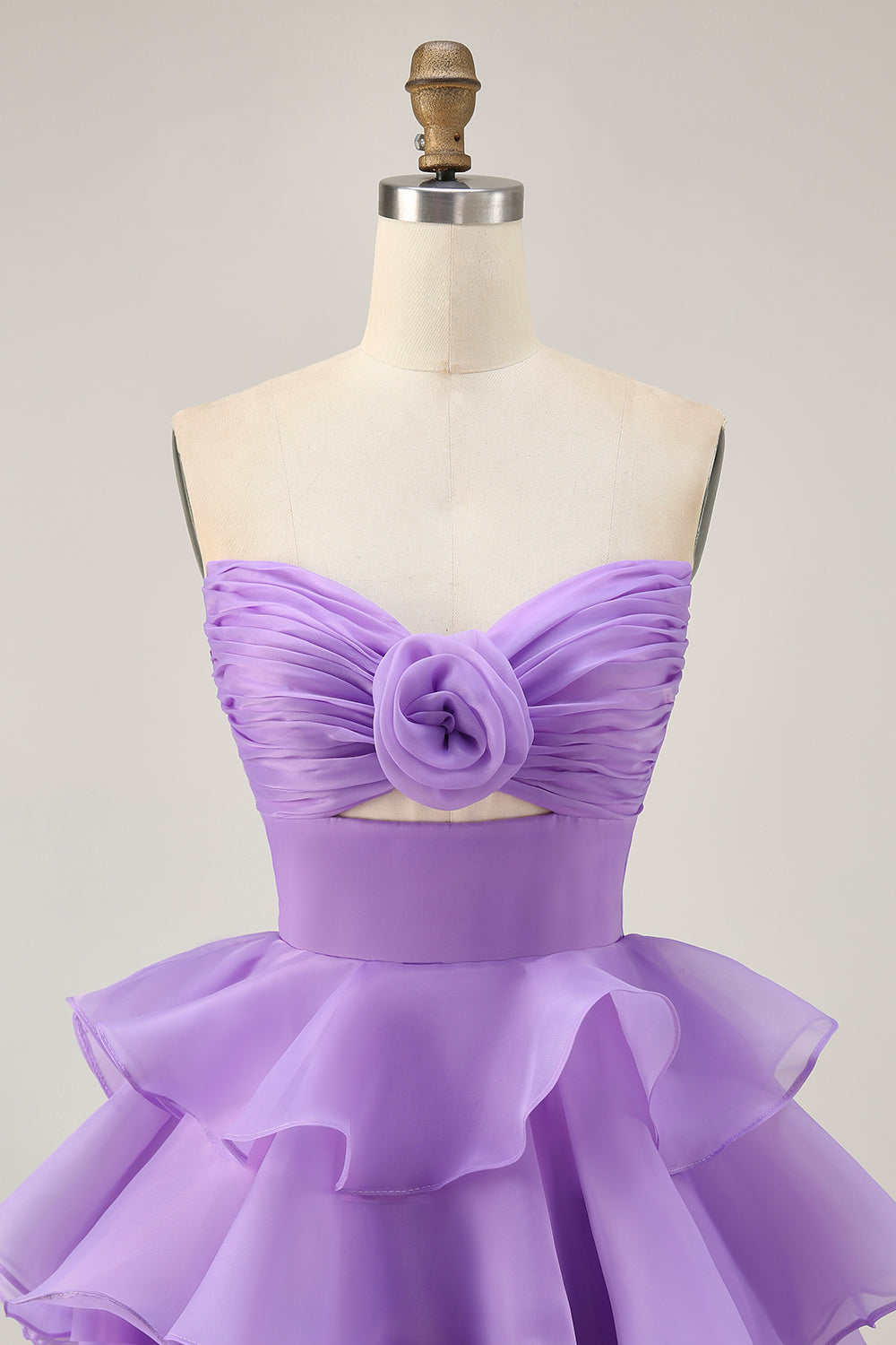 Floral Purple Strapless Short Tiered Homecoming Dress with Ruffles