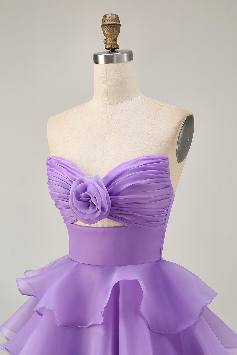 Floral Purple Strapless Short Tiered Homecoming Dress with Ruffles