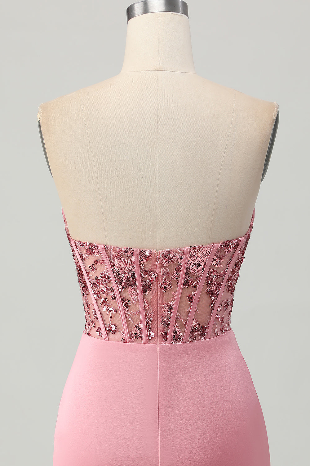 Sparkly Blush Strapless Tight Short Corset Homecoming Dress