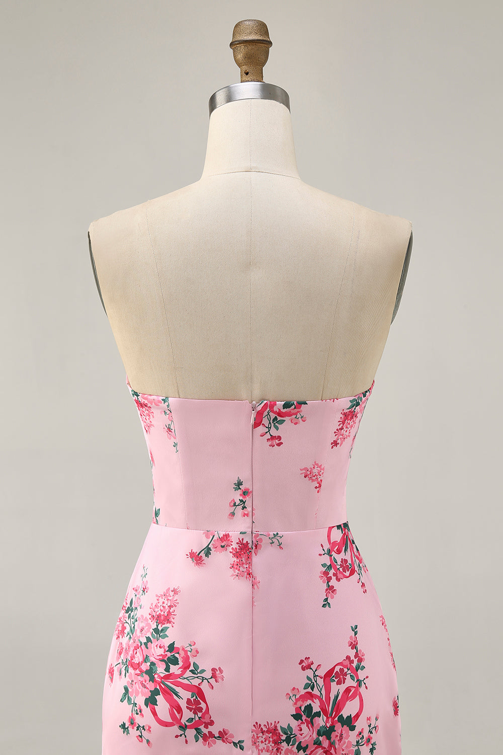 Floral Pink Strapless Short Tight Homecoming Dress with Bow